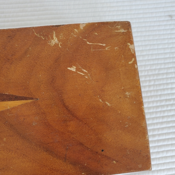 Star Inlay Wooden Box Hinged Lid 9.5" Handmade Red Velvet Lined Jewelry Trinket - Picture 7 of 13